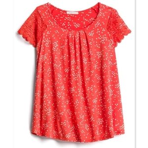 AUGUST MIST Dot Print Lace Sleeve Top